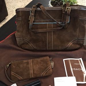 Coach Suede Handbag with Wrislet